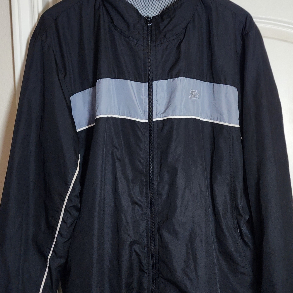 STARTER‎ Black Windbreaker with Gray Chest Band and White Piping